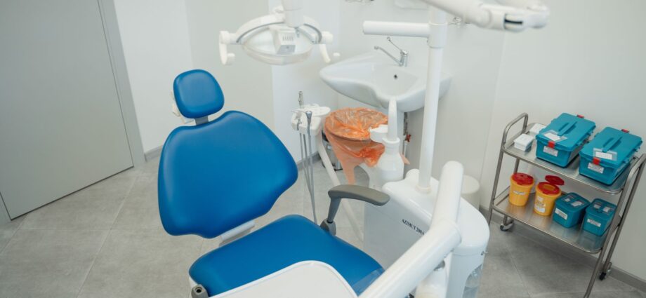 Dental chair and equipment in a clinical setting
